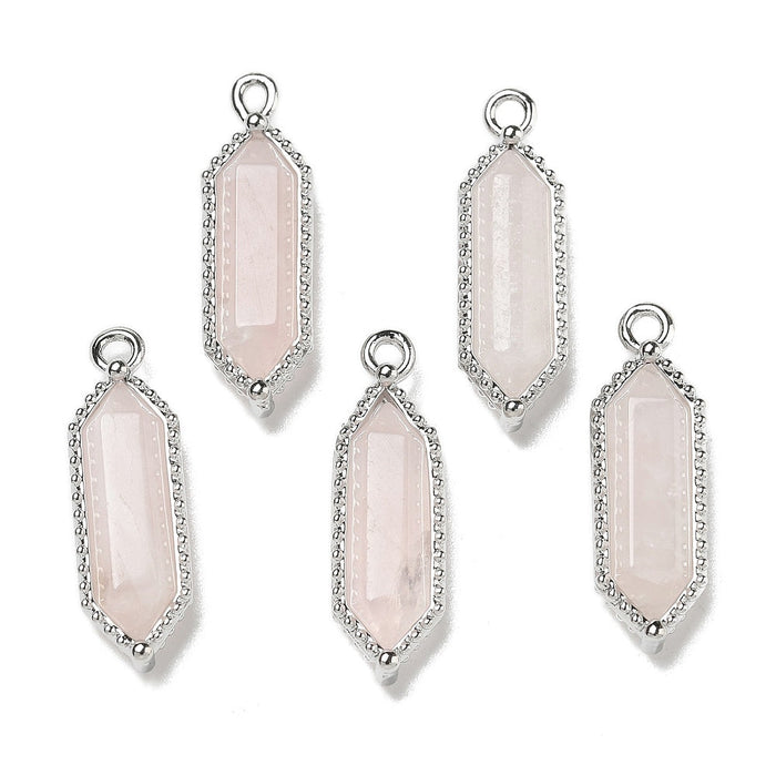 Mini Faceted Rose Quartz Pendant, 5 Pieces in a Pack