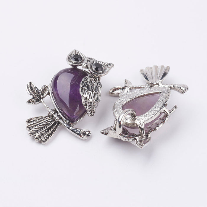 Amethyst Owl Pendant, 5 Pieces in a Pack
