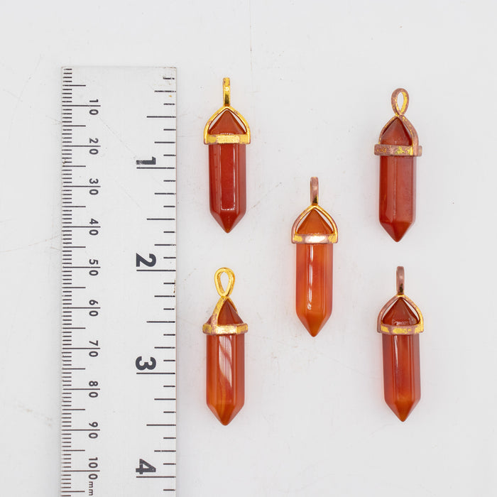 Carnelian Point Shape Pendants, Gold Plated, 5 Pieces in a Pack