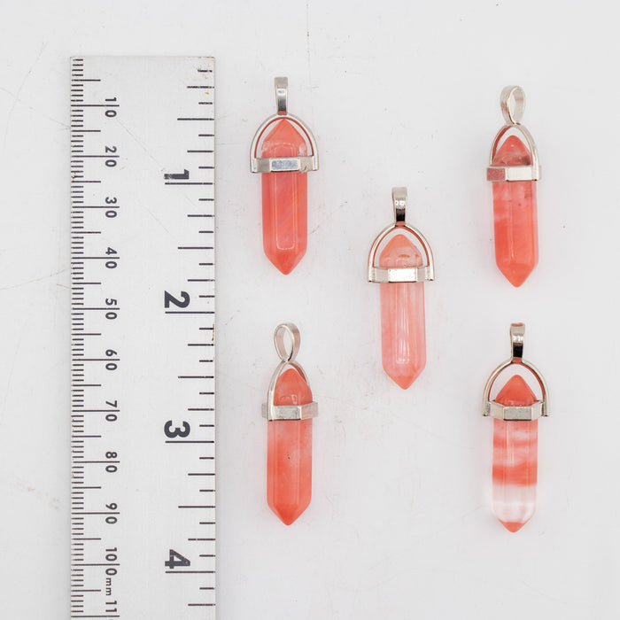 Cherry Quartz Point Shape Pendants, 0.30" x 1.5" Inch, 5 Pieces in a Pack, #026
