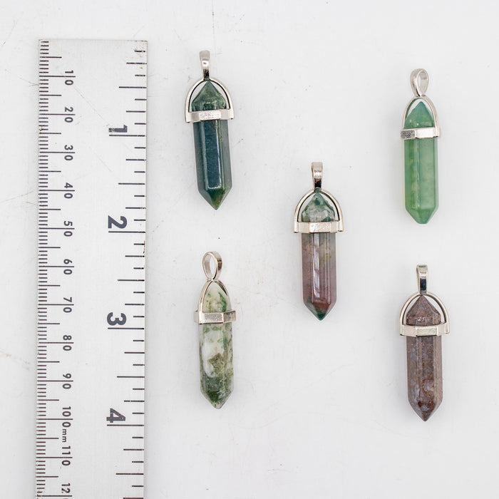 Moss Agate Point Shape Pendants, 0.30" x 1.5" Inch, 5 Pieces in a Pack, #066