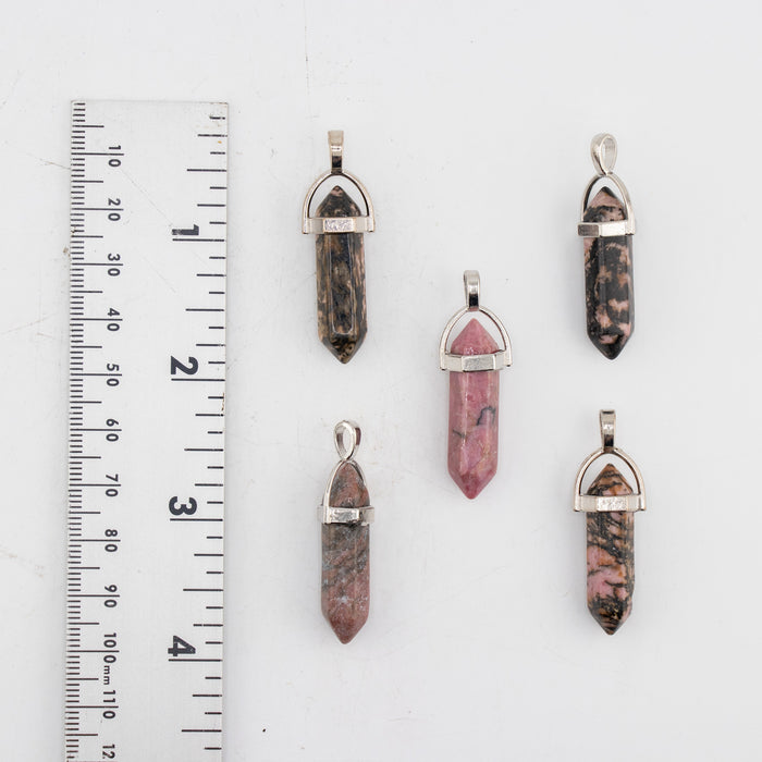 Rhodonite Point Shape Pendants, 0.30" x 1.5" Inch, 5 Pieces in a Pack, #001