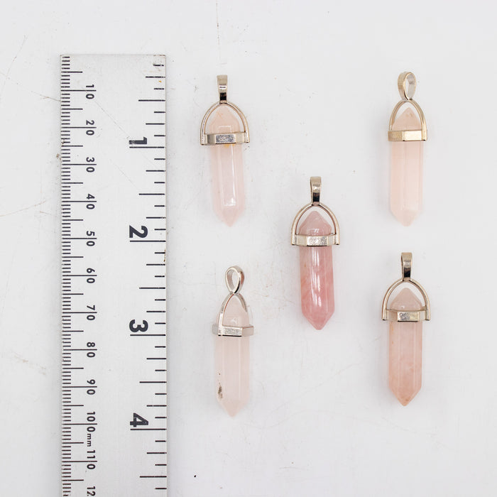 Rose Quartz Point Shape Pendants, 0.30" x 1.5" Inch, 5 Pieces in a Pack, #014