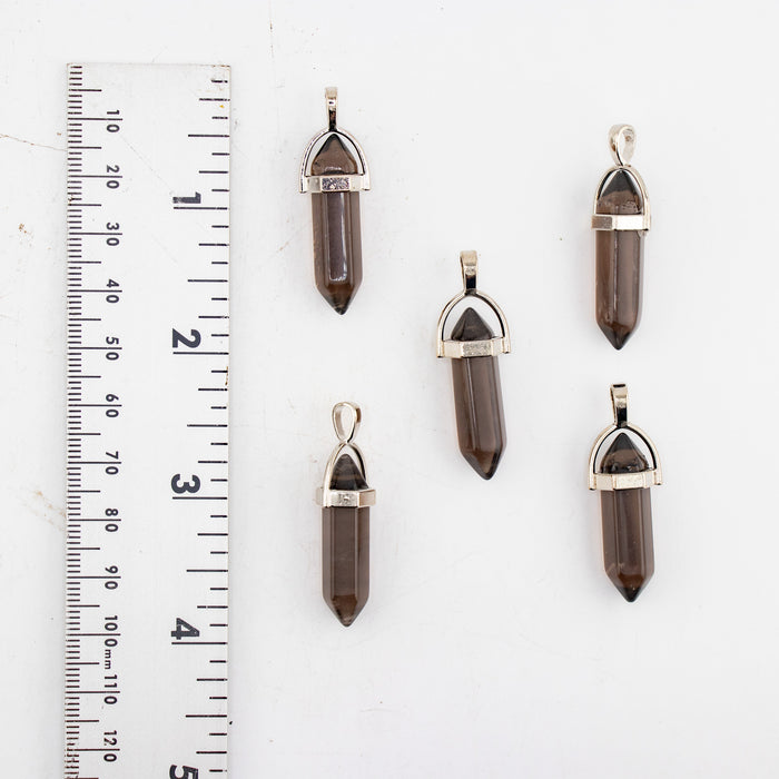 Smoky Quartz Point Shape Pendants, 0.30" x 1.5" Inch, 5 Pieces in a Pack, #078