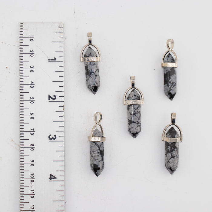 Snowflake Obsidian Point Shape Pendants, 0.30" x 1.5" Inch, 5 Pieces in a Pack, #069