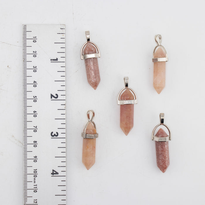 Strawberry Quartz Point Shape Pendants, 0.30" x 1.5" Inch, 5 Pieces in a Pack, #071