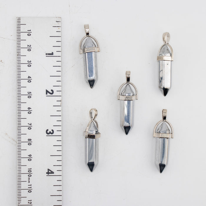Synthetic Silver Titanium Quartz Point Shape Pendants, 0.30" x 1.5" Inch, 5 Pieces in a Pack, #024
