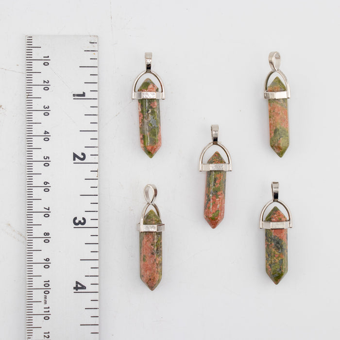 Unakite Point Shape Pendants, 0.30" x 1.5" Inch, 5 Pieces in a Pack, #035