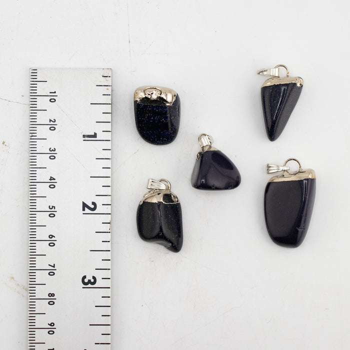 Blue Gold Stone Mixed Shape Pendants, 0.55" x 1.10" Inch, 5 Pieces in a Pack, #040