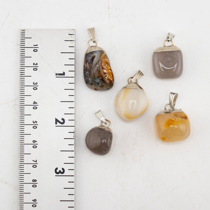 Grey Agate Mixed Shape Pendants, 0.55" x 1.10" Inch, 5 Pieces in a Pack, #029