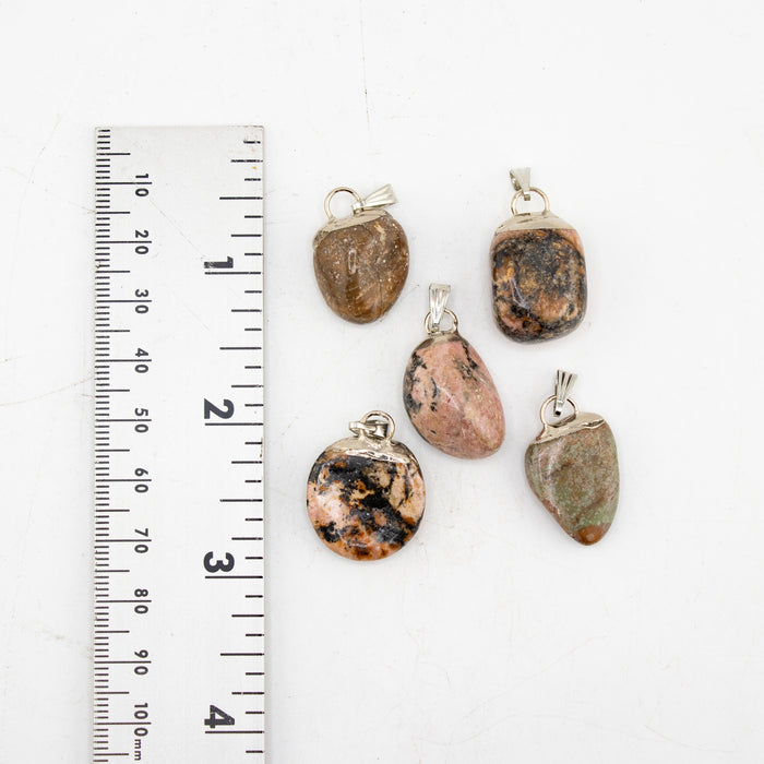 Rhodonite Mixed Shape Pendants, 0.55" x 1.10" Inch, 5 Pieces in a Pack, #053