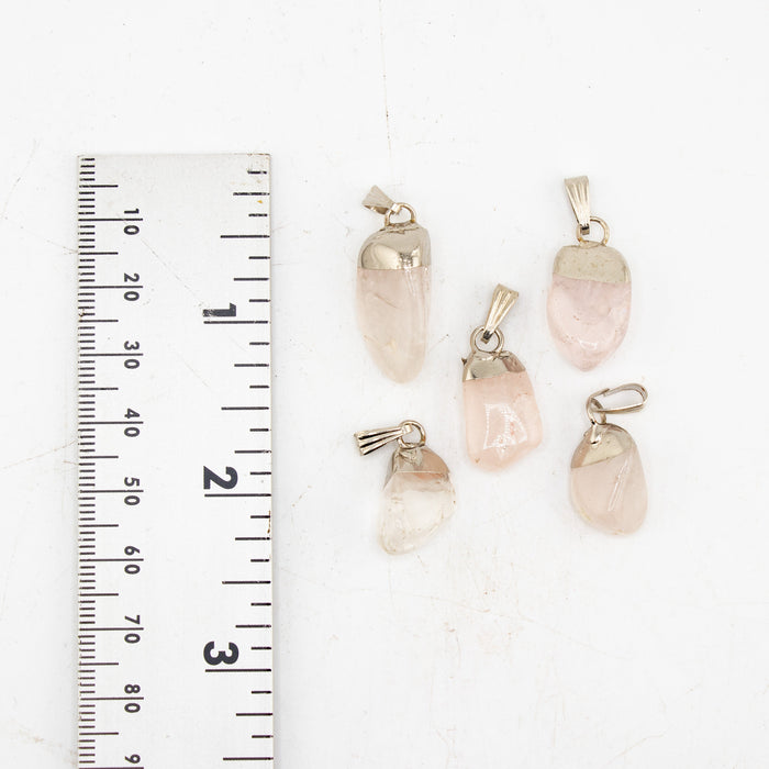 Rose Quartz Mixed Shape Pendants, 0.70" x 0.90" x 0.40" Inch, 5 Pieces in a Pack, #037