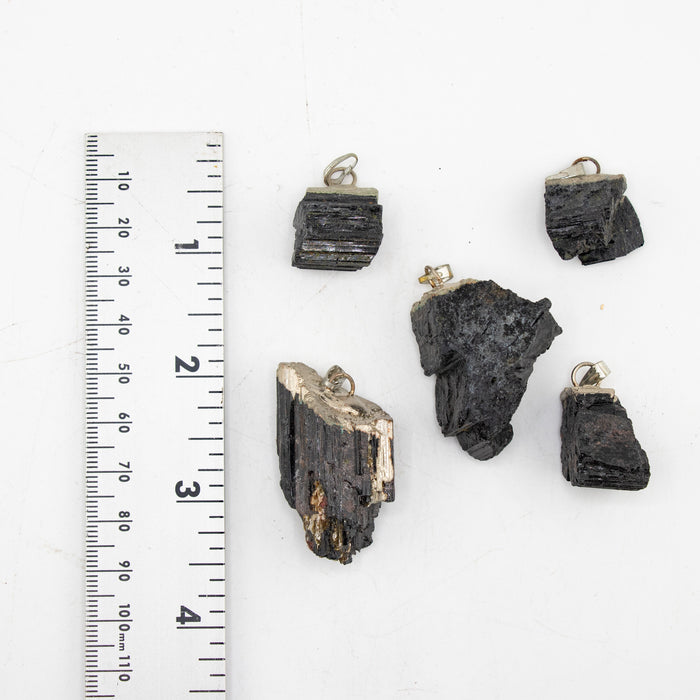 Black Tourmaline Raw Pendants, 5 Pieces in a Pack