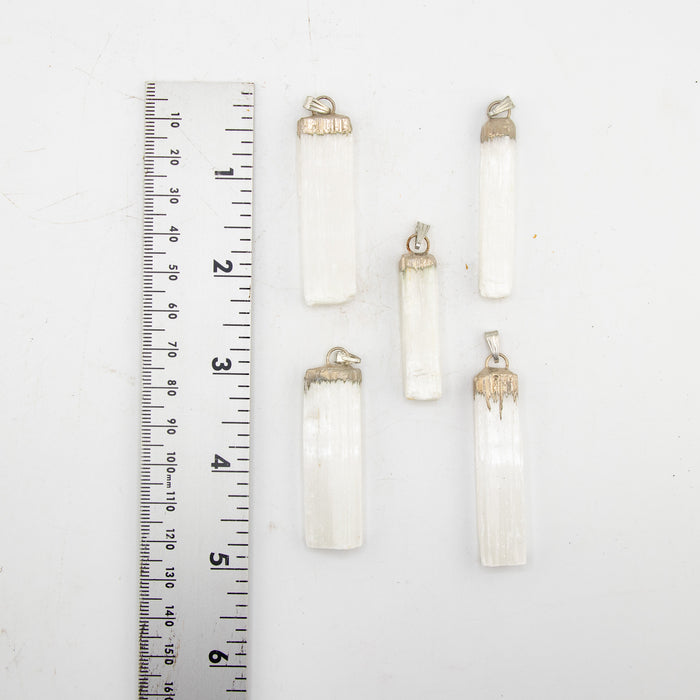 Selenite Raw Slab Stick Pendants, 5 Pieces in a Pack,