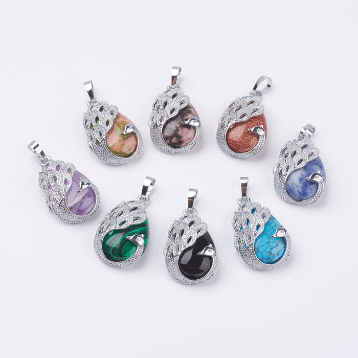 Assorted Stone Shaped Pendants, Teardrop with Peacock 5 Pieces in a Pack #092