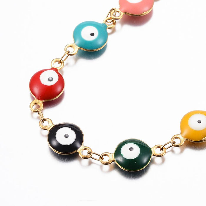 Anklet, Gold Tone with Evil Eye, 304 Stainless Steel, Colorful, 5 Pieces in a Pack, #006