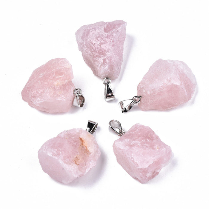 Rose Quartz Raw Pendants, 5 Pieces in a Pack, #019