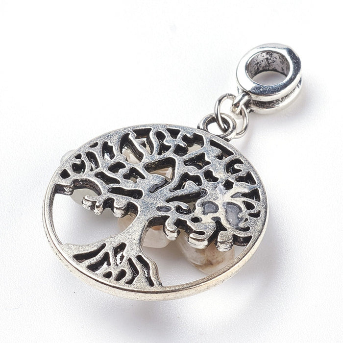 Metal Tree w/ Moonstone Chips Pendant, 5 Pieces in a Pack