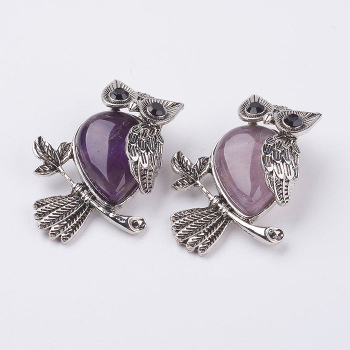 Amethyst Owl Pendant, 5 Pieces in a Pack