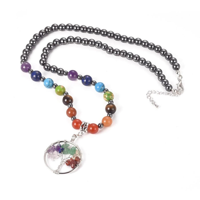 Tree of Life Pendant with Chakra Stones  Necklace, 5 Pieces in a Pack, #002