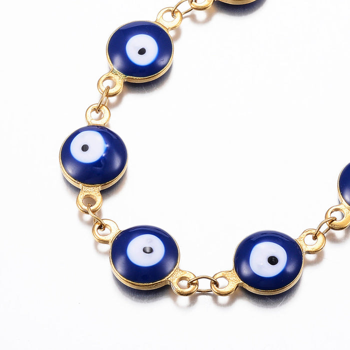 Anklet, Gold Tone with Evil Eye, 304 Stainless Steel, Blue, 5 Pieces in a Pack, #007