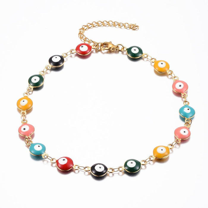 Anklet, Gold Tone with Evil Eye, 304 Stainless Steel, Colorful, 5 Pieces in a Pack, #006