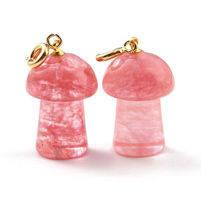 Cherry Quartz Mushrooms Pendant, 5 Pieces in a Pack