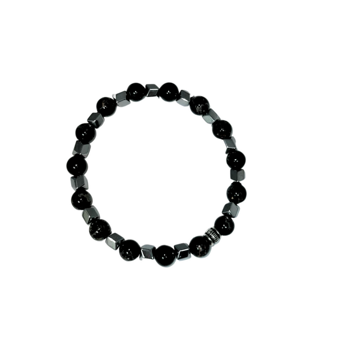 Black Regalite & Hematite Bracelet, Silver Color, 8 mm, 5 Pieces in a Pack #257