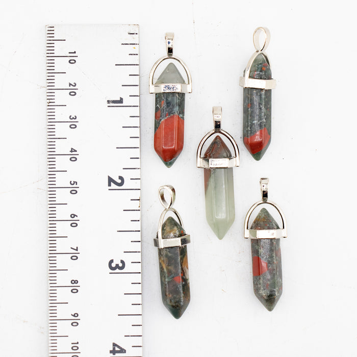 African Blood Stone Point Shape Pendants, 0.30" x 1.5" Inch, 5 Pieces in a Pack, #074