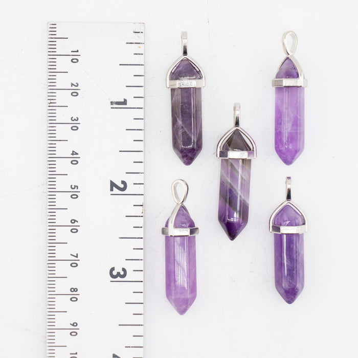 Amethyst Point Shape Pendants, 0.30" x 1.5" Inch, 5 Pieces in a Pack