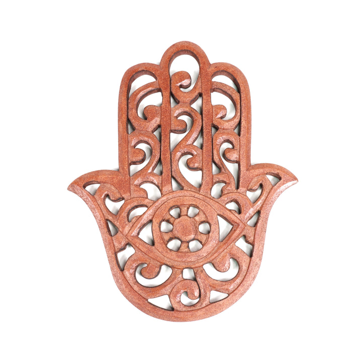 Wood Carved Hamsa Hand Plaque, Brown, 8" Inch, #013