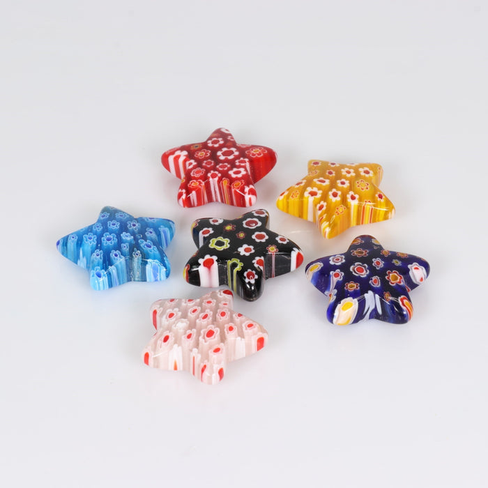 Millefiori Stars, 30mm, 10 Pieces in a Pack, #002