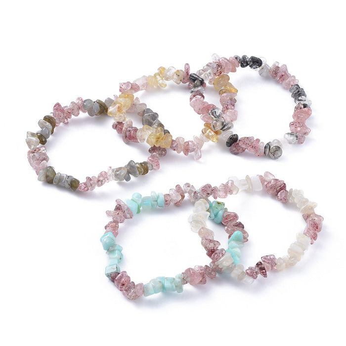 Mixed Quartz Chipped Stone Bracelet, 5 Pieces in a Pack