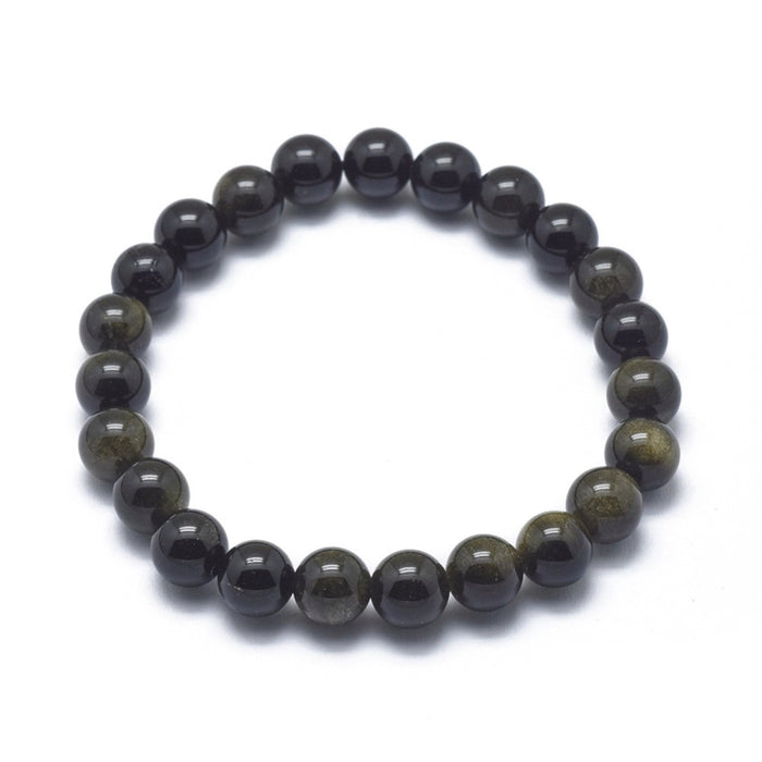 Obsidian (Golden Sheen), Metal Free Bracelet, 8mm, 5 Pieces in a Pack