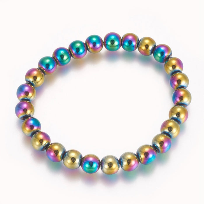 Hematite (Rainbow), Metal Free Bracelet, 8mm, 5 Pieces in a Pack