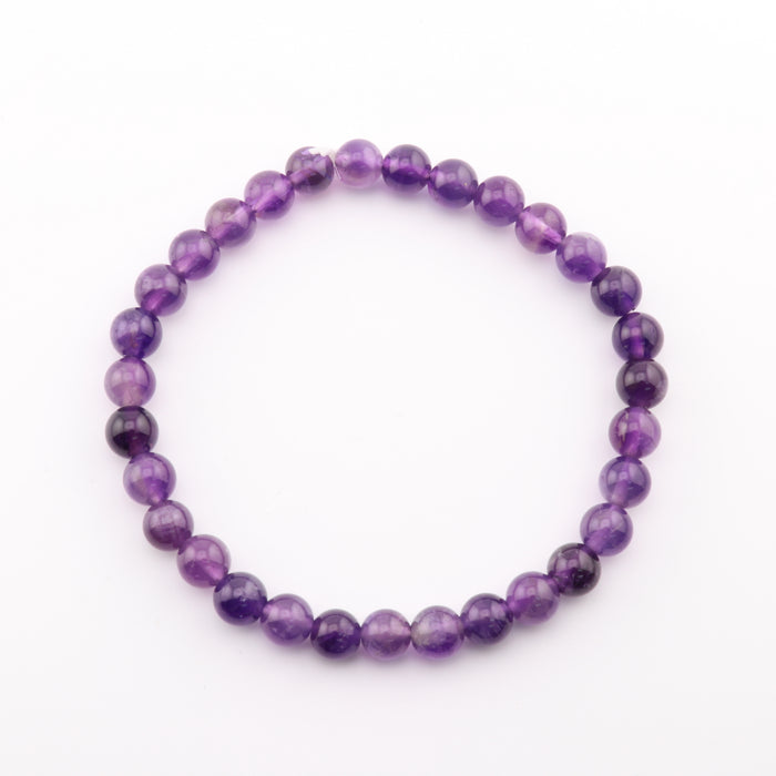 Natural Amethyst Bracelet, No Metal, 6 mm, 5 Pieces in a Pack,  #218