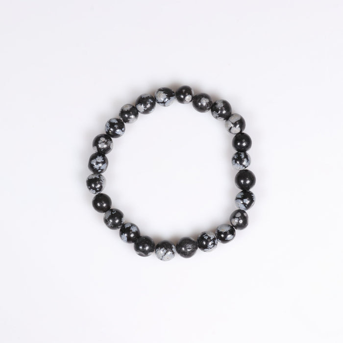 Obsidian (Snowflake), Metal Free Bracelet, 8mm, 5 Pieces in a Pack