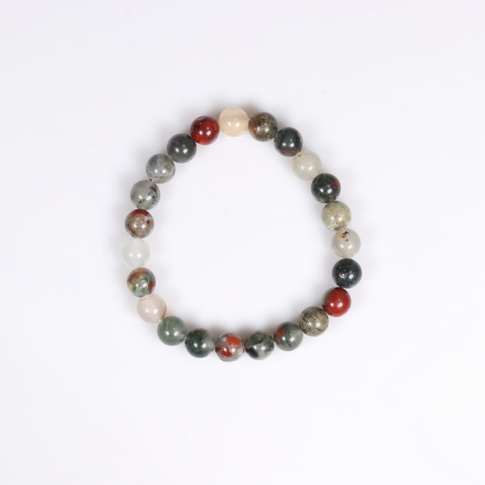 Blood Stone, Metal Free Bracelet, 8mm, 5 Pieces in a Pack