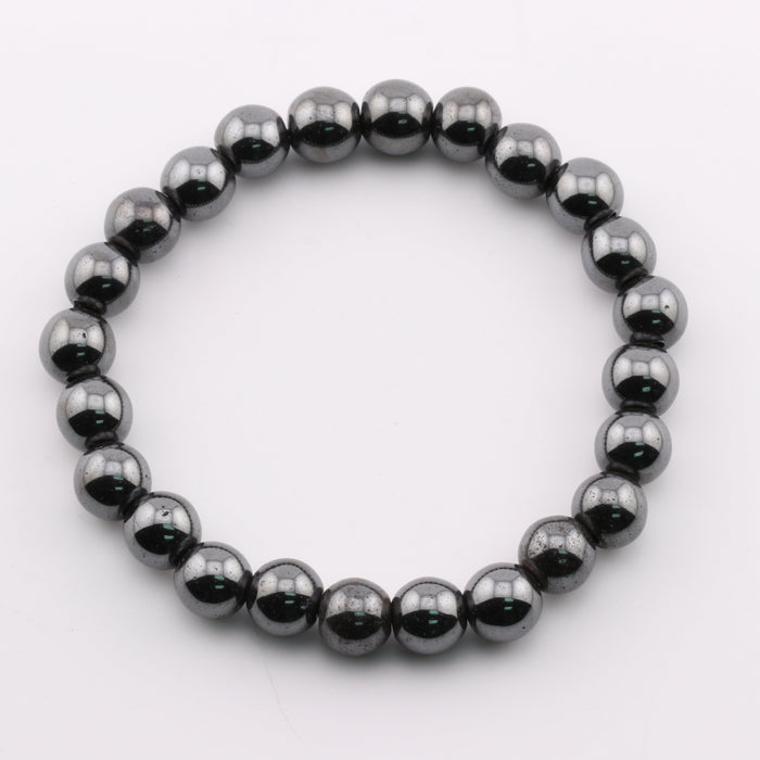 Synthetic Hematite Bracelet, Black Color, Non-magnetic, 8 mm, 5 Pieces in a Pack, #243