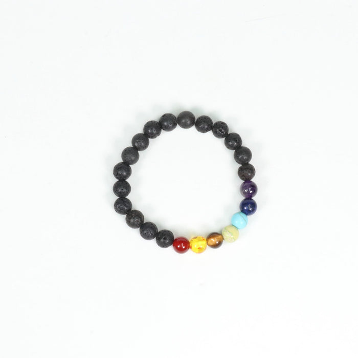 Chakra & Lava Stones Bracelet, 8mm, 5 Pieces in a Pack