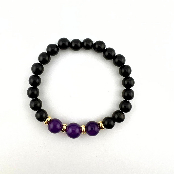 Amethyst & Black Wood Bracelet, 8-10mm, 5 Pieces in a Pack