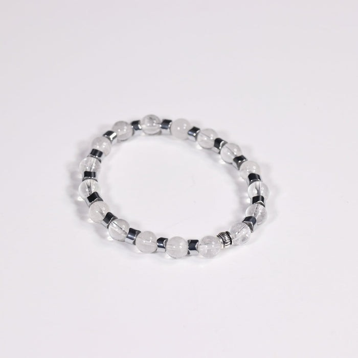 Clear Quartz & Hematite Bracelet, 8mm, 5 Pieces in a Pack