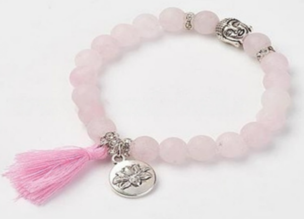 Rose Quartz & Charms Bracelet, 8mm, 5 Pieces in a Pack