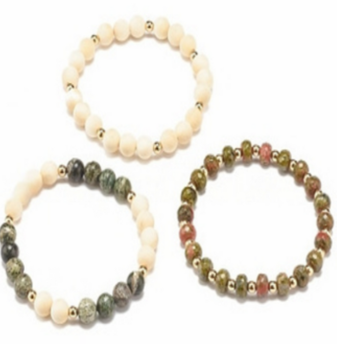 Unakite & Jasper Bracelet, 8mm, 5 Pieces in a Pack