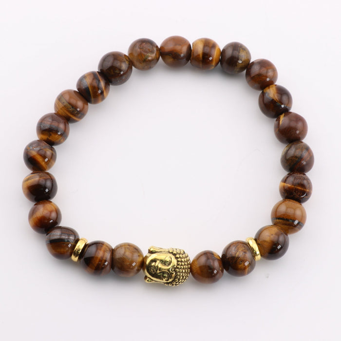 Tiger Eye & Buddha Bracelet, 8mm, 5 Pieces in a Pack