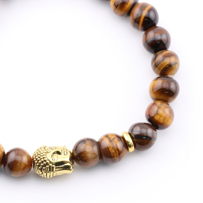 Tiger Eye & Buddha Bracelet, 8mm, 5 Pieces in a Pack