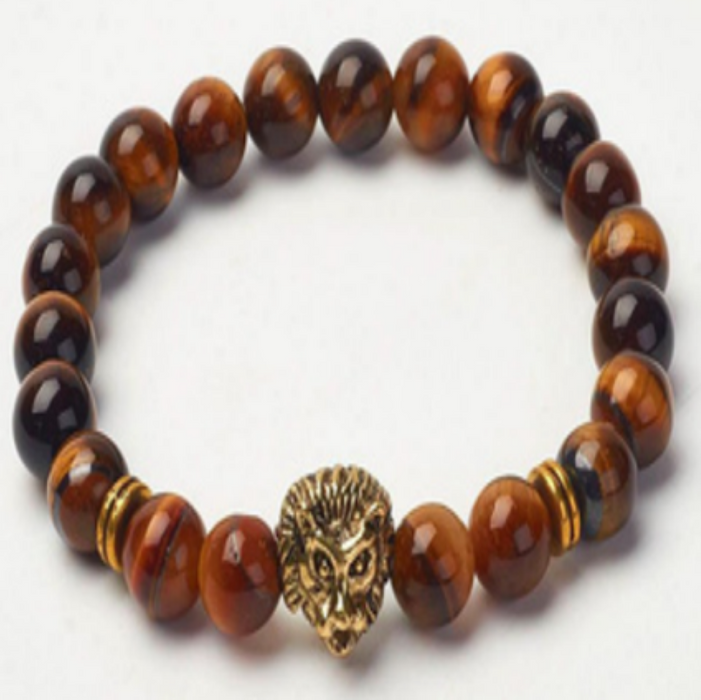 Tiger Eye & Lion Bracelet, 8mm, 5 Pieces in a Pack