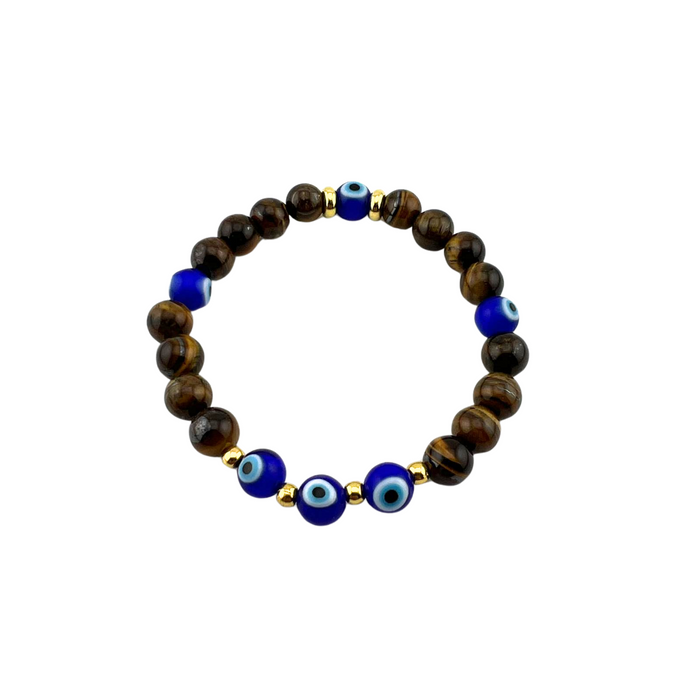 Tiger Eye & Evil Eye Bracelet, 8mm, 5 Pieces in a Pack