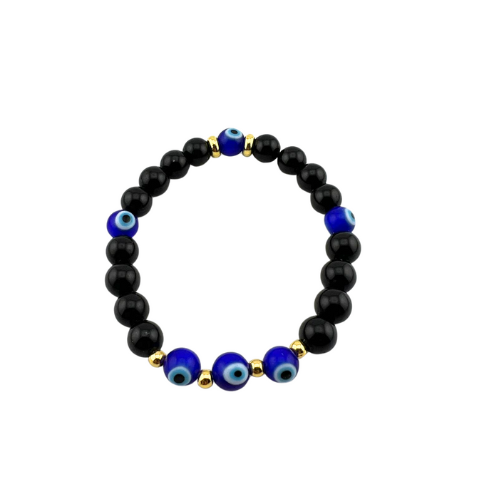 Obsidian & Evil Eye Bracelet, 8mm, 5 Pieces in a Pack