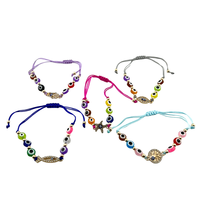 Nazar (Evil Eye) Macrame Bracelet, Lampwork Beads, 20 Pieces in a Pack